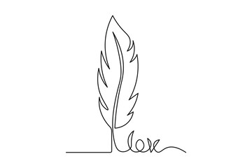 Single bird feather continuous one line drawing minimalist elegant abstract outline vector illustration