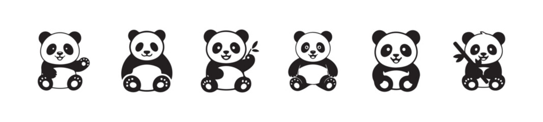 Panda baby animal, panda bear vector, panda bear icon, cute panda bear set vector silhouette, vector illustration EPS 10.