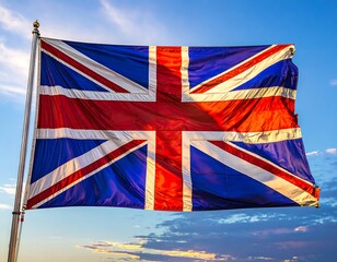 British flag waving in the wind, vibrant colors