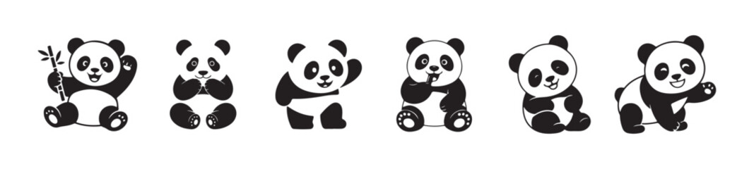 Panda baby animal, panda bear vector, panda bear icon, cute panda bear set vector silhouette, vector illustration EPS 10. © FARJANAAKTER