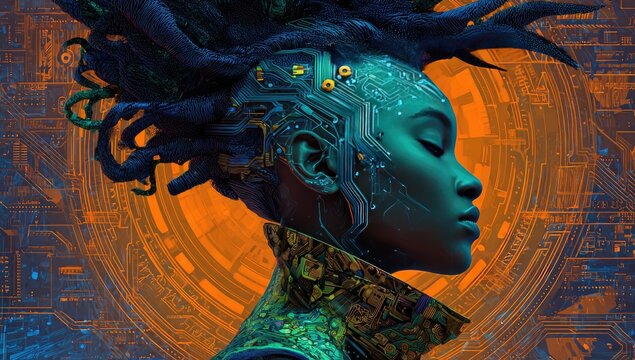 Cyberpunk woman with intricate design