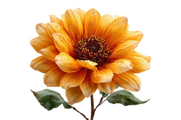 Vibrant sunflower with water droplets on petals against a showcasing floral beauty on transparent background