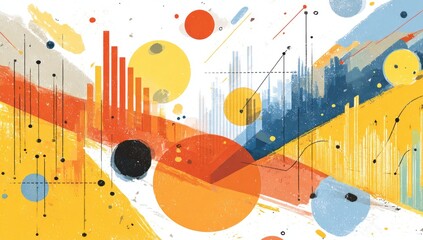 Abstract graphic design with vibrant colors and data visualizations