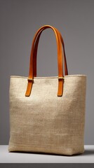 Elegant straw tote bag with brown leather handles, a stylish accessory for summer, perfect for shopping, beach trips, and everyday use, showcasing craftsmanship
