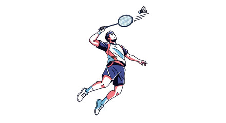 Fototapeta premium Badminton Player in Action Hitting Shuttlecock with Racket.
