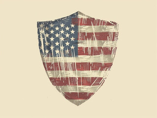 Stylized American Flag Shield Artwork with Distressed Texture and Patriotic Symbolism