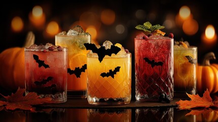 the halloween cocktails with bats and pumpkins for spooky celebrations