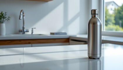 Modern Kitchen with Stainless Steel Water Bottle
