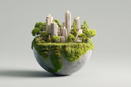 A miniature city nestled on a sphere