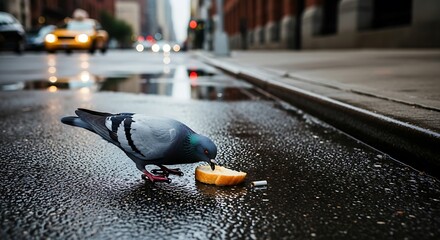 Pigeon eating bread. © edi