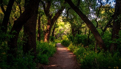 Fototapeta premium Sunny trail through a leafy forest