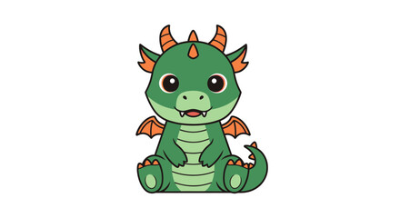 Adorable cartoon baby dragon with green scales and orange horns.