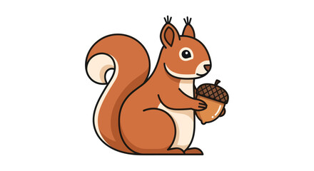 Cartoon Squirrel Holding Acorn Cute Animal Illustration.