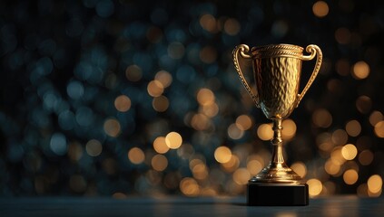 Golden trophy on dark background