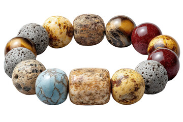 Unique bracelet featuring an array of colorful and textured beads against a creates a stylish look on transparent background