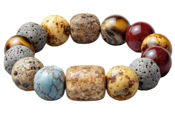Unique bracelet featuring an array of colorful and textured beads against a creates a stylish look on transparent background