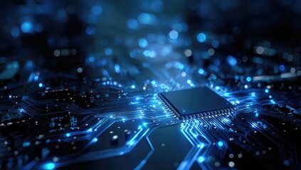 Close-up of a circuit board with a central processor