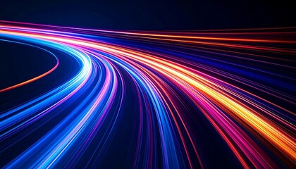 Abstract vibrant light trails curving through space