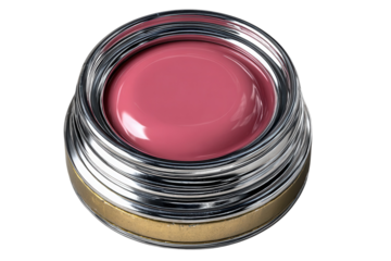 Top view of a jar filled with pink gel nail polish against a for beauty and fashion on transparent background