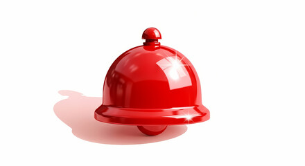 Service bell shiny red metallic with soft shadow on white background for hotel or reception.
