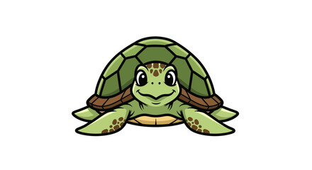 Cartoon Turtle with Green Shell and Smiling Face.