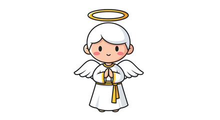 Cute Angel Cartoon Character with Halo and Wings Praying.