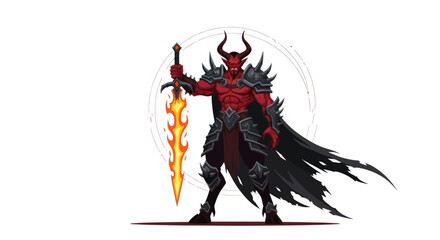 Fearsome Red Demon Warrior with Flaming Sword and Spiked Armor.