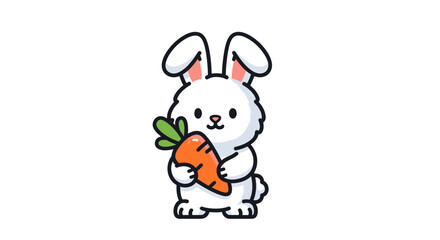 Adorable Cartoon White Bunny Holding a Carrot.