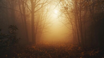 Naklejka premium Mystical forest path bathed in warm golden sunlight creating an ethereal atmosphere isolated on white background isolated background