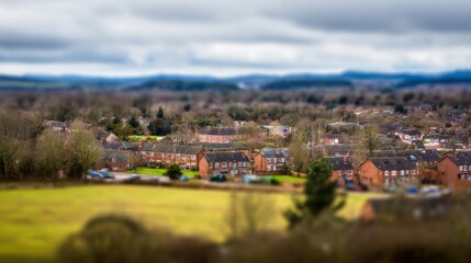 Fototapeta premium overview. Aerial view of an urban landscape with soft focus and natural ambient light creating a serene mood. travel magazines, destination branding, designed for travel destination branding. 