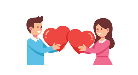 Couple Holding Two Red Heart-Shaped Balloons Smiling.