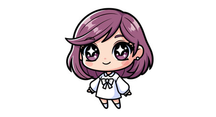 Cute Chibi Girl with Purple Hair and Big Sparkling Eyes.