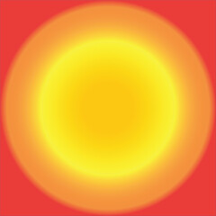 Bright glowing sun illustration with radiant yellow and orange gradient halo on red background, abstract solar energy, heat, and light concept design | abstract sun vector illustration