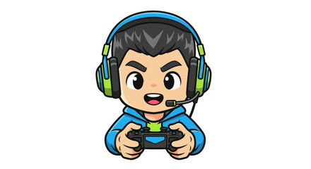 Cartoon Gamer Boy with Headset and Controller.