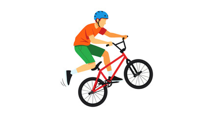 Fototapeta premium BMX Rider Performing Wheelie with Red Bicycle and Helmet.