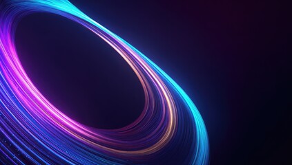 Abstract swirling neon rings in dark space