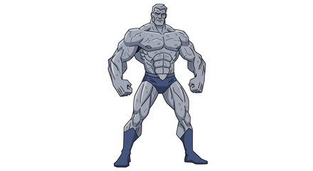 Muscular Gray Stone-Like Superhero Character with Blue Accents Standing Firmly.