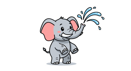 Adorable cartoon baby elephant spraying water from its trunk.