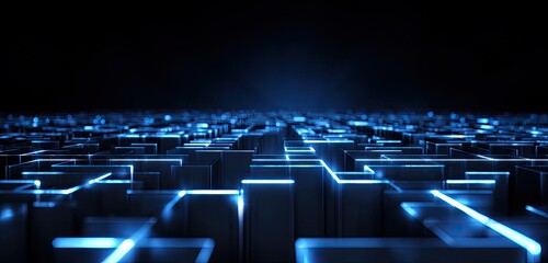 Fototapeta premium Abstract digital cityscape with glowing blue lines