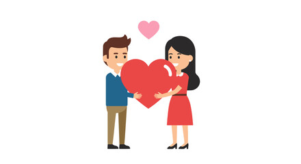 Couple Holding a Large Red Heart Symbolizing Love and Affection.
