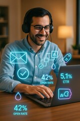 Analyzing marketing metrics and ctr performance home office digital workspace professional environment close-up business insights