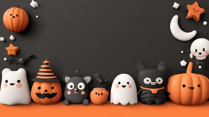 Obraz premium cute halloween characters and symbols border around empty space