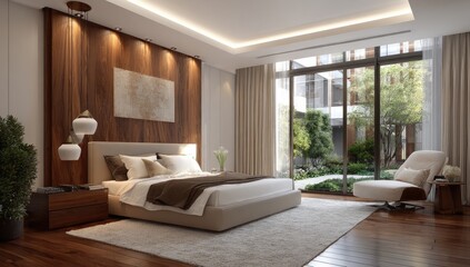 Modern bedroom with patio views