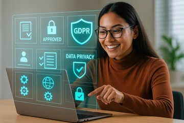 Enhancing data privacy compliance office setting digital workspace modern environment close-up view gdpr awareness