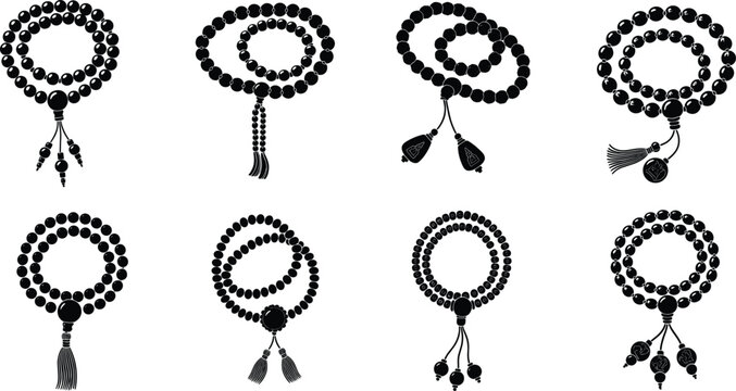 Handmade beaded prayer necklaces, meditation mala beads, spiritual jewelry design, dark wooden rosary, tassel ornaments, cultural accessories, religious meditation tools