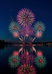 Colorful fireworks display over water