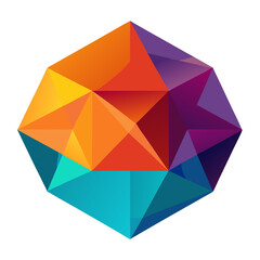 Abstract geometric crystal shape with gradient colors isolated on transparent background