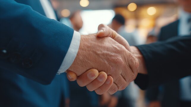 happy businessman and businesswoman shaking hands at group board meeting professional business executive leaders making handshake agreement successful company trade partnership handshake concept no l