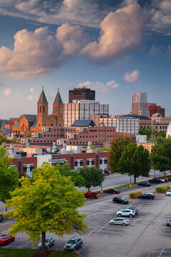 Akron, Ohio, USA. Cityscape image of Akron, Ohio, USA at beautiful autumn sunset.