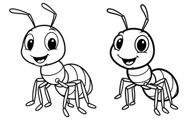Vector art of two cartoon ants with big eyes and smiles, , perfect for childrens illustrations